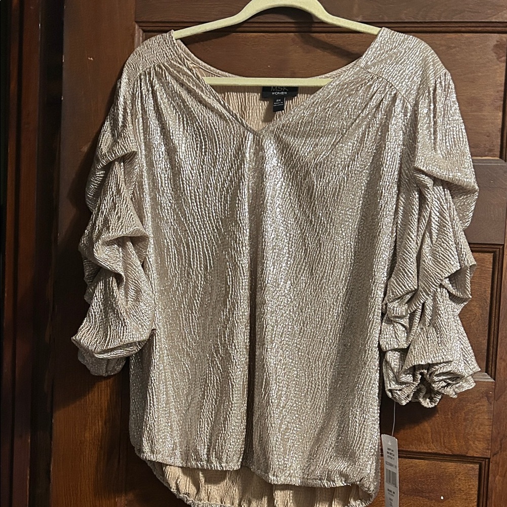 MSK Shimmering Silver Ruffle Sleeve Blouse